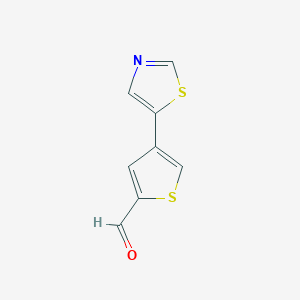 molecular formula C8H5NOS2 B13165789 4-(1,3-Thiazol-5-yl)thiophene-2-carbaldehyde 