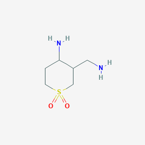 molecular formula C6H14N2O2S B13165943 4-Amino-3-(aminomethyl)-1$l^{6}-thiane-1,1-dione 