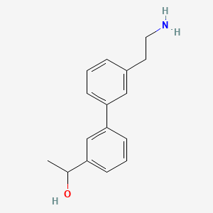 molecular formula C16H19NO B13166529 1-{3-[3-(2-Aminoethyl)phenyl]phenyl}ethan-1-ol 