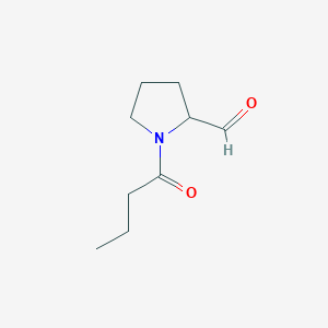 molecular formula C9H15NO2 B13166559 1-Butanoylpyrrolidine-2-carbaldehyde 