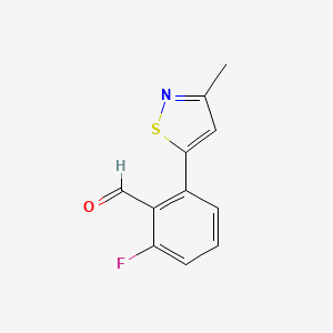 molecular formula C11H8FNOS B13166826 2-Fluoro-6-(3-methyl-1,2-thiazol-5-yl)benzaldehyde 