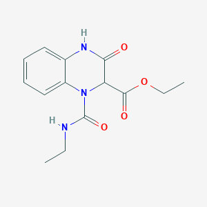 molecular formula C14H17N3O4 B13166874 Ethyl 1-[(ethylamino)carbonyl]-3-oxo-1,2,3,4-tetrahydroquinoxaline-2-carboxylate 