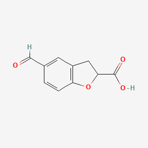 molecular formula C10H8O4 B13166985 5-Formyl-2,3-dihydro-1-benzofuran-2-carboxylic acid 