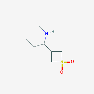 molecular formula C7H15NO2S B13167075 3-[1-(Methylamino)propyl]-1lambda6-thietane-1,1-dione 