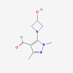 molecular formula C9H13N3O2 B13167432 5-(3-Hydroxyazetidin-1-yl)-1,3-dimethyl-1H-pyrazole-4-carbaldehyde 