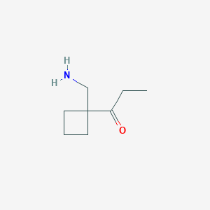 molecular formula C8H15NO B13167465 1-[1-(Aminomethyl)cyclobutyl]propan-1-one 