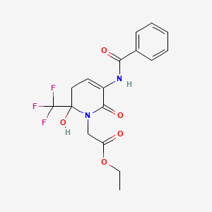 molecular formula C17H17F3N2O5 B13167749 Ethyl 2-[5-benzamido-2-hydroxy-6-oxo-2-(trifluoromethyl)-1,2,3,6-tetrahydropyridin-1-yl]acetate 