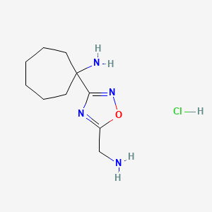 molecular formula C10H19ClN4O B13167863 1-[5-(Aminomethyl)-1,2,4-oxadiazol-3-yl]cycloheptan-1-amine hydrochloride 