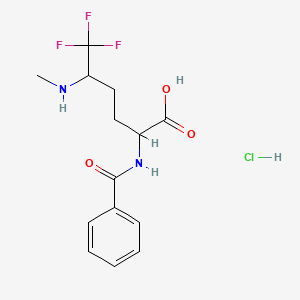 molecular formula C14H18ClF3N2O3 B13167870 2-(Benzoylamino)-6,6,6-trifluoro-5-(methylamino)hexanoic acid hydrochloride 