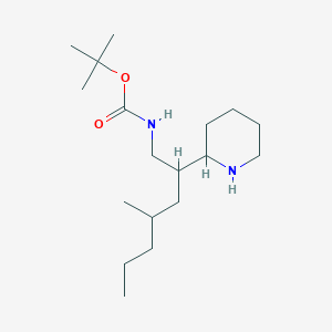 molecular formula C18H36N2O2 B13168374 tert-butyl N-[4-methyl-2-(piperidin-2-yl)heptyl]carbamate 