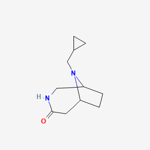 molecular formula C11H18N2O B13168552 9-(Cyclopropylmethyl)-3,9-diazabicyclo[4.2.1]nonan-4-one 