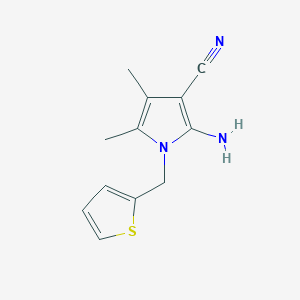 molecular formula C12H13N3S B13168721 2-amino-4,5-dimethyl-1-(thiophen-2-ylmethyl)-1H-pyrrole-3-carbonitrile 