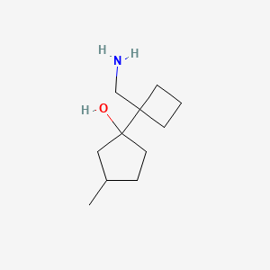 molecular formula C11H21NO B13168766 1-[1-(Aminomethyl)cyclobutyl]-3-methylcyclopentan-1-ol 