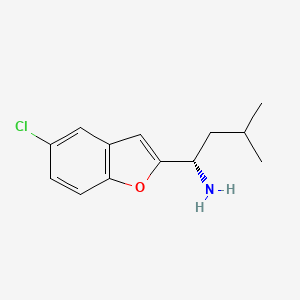 molecular formula C13H16ClNO B13168775 (1S)-1-(5-Chloro-1-benzofuran-2-yl)-3-methylbutan-1-amine 