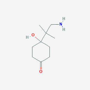 molecular formula C10H19NO2 B13169343 4-(1-Amino-2-methylpropan-2-YL)-4-hydroxycyclohexan-1-one 