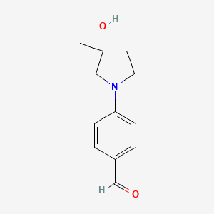 molecular formula C12H15NO2 B13169573 4-(3-Hydroxy-3-methylpyrrolidin-1-yl)benzaldehyde 