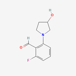 molecular formula C11H12FNO2 B13169630 2-Fluoro-6-(3-hydroxypyrrolidin-1-yl)benzaldehyde 