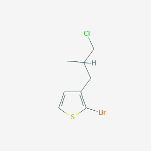 molecular formula C8H10BrClS B13169648 2-Bromo-3-(3-chloro-2-methylpropyl)thiophene 