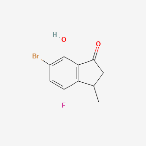 molecular formula C10H8BrFO2 B13169711 6-Bromo-4-fluoro-7-hydroxy-3-methylindan-1-one 