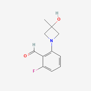 molecular formula C11H12FNO2 B13169745 2-Fluoro-6-(3-hydroxy-3-methylazetidin-1-yl)benzaldehyde 