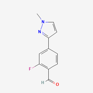 molecular formula C11H9FN2O B13169816 2-Fluoro-4-(1-methyl-1H-pyrazol-3-yl)benzaldehyde 