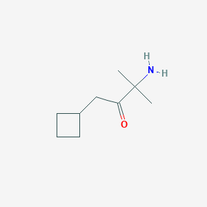 molecular formula C9H17NO B13170215 3-Amino-1-cyclobutyl-3-methylbutan-2-one 