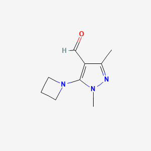 molecular formula C9H13N3O B13170554 5-(Azetidin-1-yl)-1,3-dimethyl-1H-pyrazole-4-carbaldehyde 