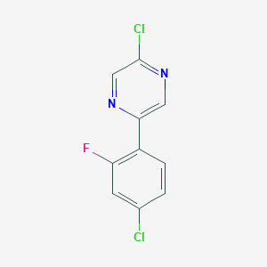 molecular formula C10H5Cl2FN2 B13170577 2-Chloro-5-(4-chloro-2-fluorophenyl)pyrazine 