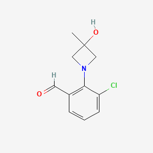 molecular formula C11H12ClNO2 B13170592 3-Chloro-2-(3-hydroxy-3-methylazetidin-1-yl)benzaldehyde 