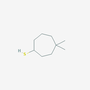 molecular formula C9H18S B13171686 4,4-Dimethylcycloheptane-1-thiol 