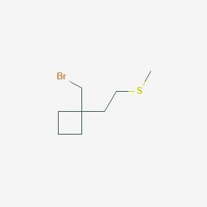 molecular formula C8H15BrS B13171698 1-(Bromomethyl)-1-[2-(methylsulfanyl)ethyl]cyclobutane 