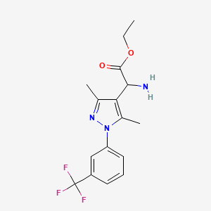 molecular formula C16H18F3N3O2 B13171850 Ethyl 2-amino-2-{3,5-dimethyl-1-[3-(trifluoromethyl)phenyl]-1H-pyrazol-4-yl}acetate 