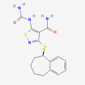 molecular formula C16H18N4O2S2 B1317199 (R)-3-((6,7,8,9-Tetrahydro-5H-benzo[7]annulen-5-yl)thio)-5-ureidoisothiazole-4-carboxamide CAS No. 900525-26-0