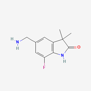 molecular formula C11H13FN2O B13172276 5-(Aminomethyl)-7-fluoro-3,3-dimethyl-2,3-dihydro-1H-indol-2-one 