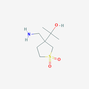 molecular formula C8H17NO3S B13172427 3-(Aminomethyl)-3-(2-hydroxypropan-2-yl)-1lambda6-thiolane-1,1-dione 