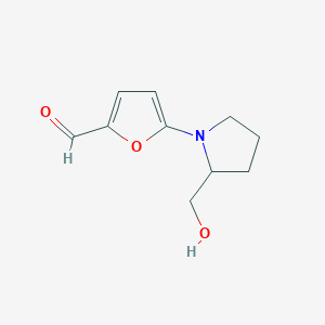 molecular formula C10H13NO3 B13172459 5-[2-(Hydroxymethyl)pyrrolidin-1-yl]furan-2-carbaldehyde 