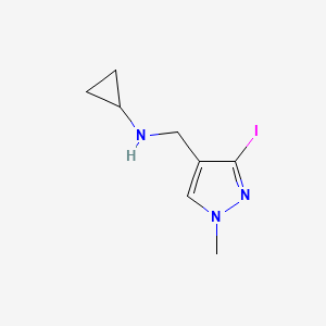 molecular formula C8H12IN3 B13172565 N-[(3-Iodo-1-methyl-1H-pyrazol-4-yl)methyl]cyclopropanamine 