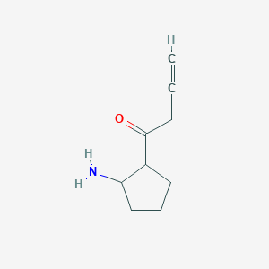 molecular formula C9H13NO B13172578 1-(2-Aminocyclopentyl)but-3-yn-1-one 