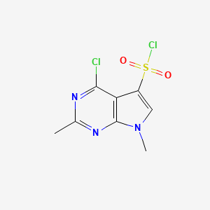 molecular formula C8H7Cl2N3O2S B13172897 4-Chloro-2,7-dimethyl-7H-pyrrolo[2,3-d]pyrimidine-5-sulfonyl chloride 