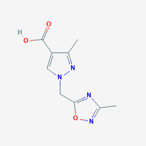 molecular formula C9H10N4O3 B13173314 3-Methyl-1-[(3-methyl-1,2,4-oxadiazol-5-yl)methyl]-1H-pyrazole-4-carboxylic acid 