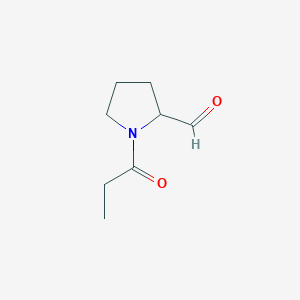 molecular formula C8H13NO2 B13173820 1-Propanoylpyrrolidine-2-carbaldehyde 