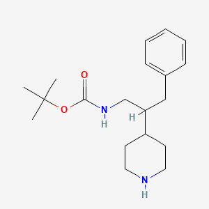 molecular formula C19H30N2O2 B13174374 tert-butyl N-[3-phenyl-2-(piperidin-4-yl)propyl]carbamate 