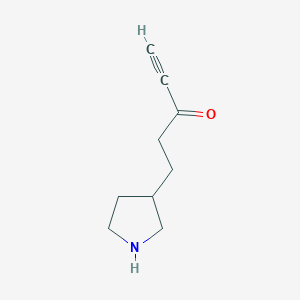 molecular formula C9H13NO B13174621 5-(Pyrrolidin-3-yl)pent-1-yn-3-one 