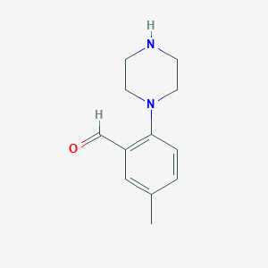 molecular formula C12H16N2O B13175569 5-Methyl-2-(piperazin-1-YL)benzaldehyde 