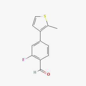 molecular formula C12H9FOS B13176699 2-Fluoro-4-(2-methylthiophen-3-yl)benzaldehyde 