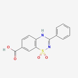 molecular formula C14H10N2O4S B13177594 1,1-Dioxo-3-phenyl-4H-1,2,4-benzothiadiazine-7-carboxylic acid 