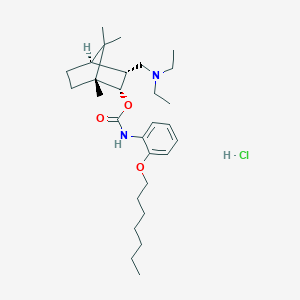 molecular formula C29H49ClN2O3 B131790 Carbamic acid, (2-(heptyloxy)phenyl)-, 3-((diethylamino)methyl)-1,7,7-trimethylbicyclo(2.2.1)hept-2-yl ester, monohydrochloride, (endo,endo)-(+-)- CAS No. 149749-98-4