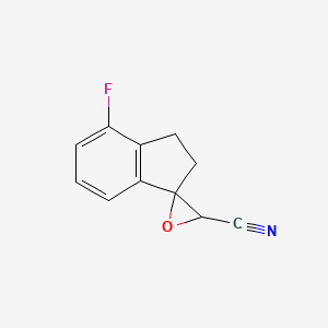 molecular formula C11H8FNO B13179281 4-Fluoro-2,3-dihydrospiro[indene-1,2'-oxirane]-3'-carbonitrile 