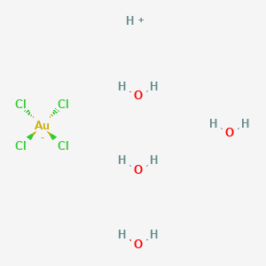 molecular formula AuCl4H9O4 B13179360 Hydrogentetrachloroaurate(III)tetrahydrate 