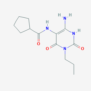 molecular formula C13H20N4O3 B131796 N-(6-amino-2,4-dioxo-3-propyl-1H-pyrimidin-5-yl)cyclopentanecarboxamide CAS No. 152529-70-9